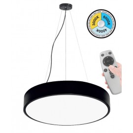 Κρεμαστό Φωτιστικό LED 45W με επιλογή χρώματος (3000Κ/4000K/6000K) με χειριστήριο ντιμαριζόμενο 3680Lm Φ500mm μαύρο στρόγγυλο