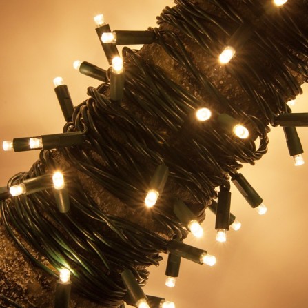Χριστουγεννιάτικα φωτάκια 100 LED με πρόγραμμα πράσινο καλώδιο/θερμό φως 31V