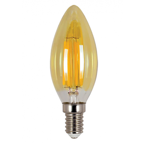 Λάμπα κεράκι LED Filament Amber E14 4W 2700K (ΘΕΡΜΟ) C35 360o 380Lm VIVA