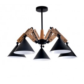 Κρεμαστό 5φωτο φωτιστικό OFELIA μεταλλικό με ξύλο Ε27